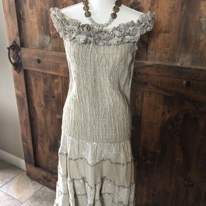 Summer Off The Shoulder Beige Linen Dress